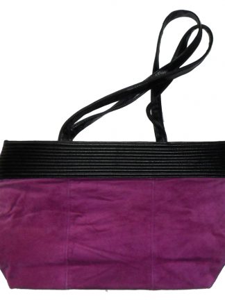 Purple suede tote bag with black leather detail