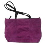 Purple suede tote bag with black leather detail