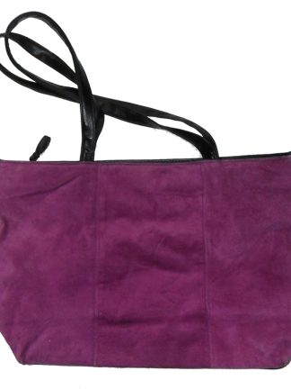 Purple suede tote bag with black leather detail