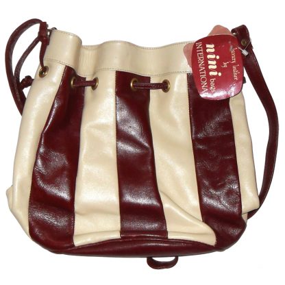 Burgundy and cream striped leather shoulder bag