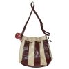 Burgundy and cream striped leather shoulder bag