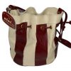 Burgundy and cream striped leather shoulder bag