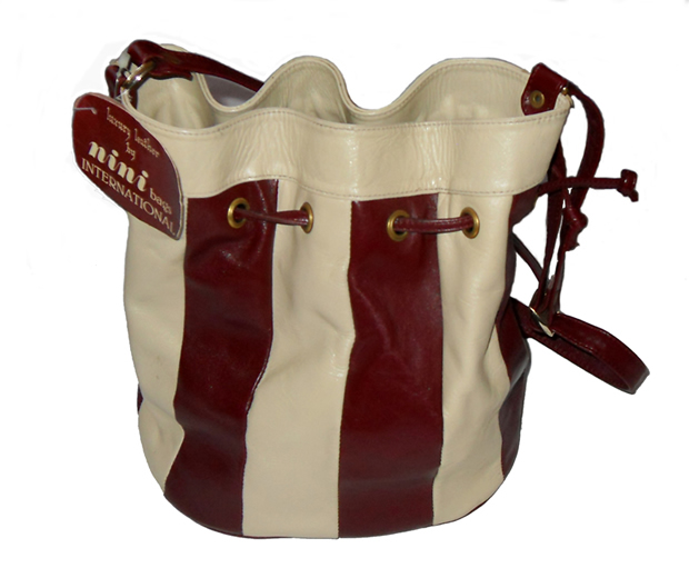 Burgundy and Cream Leather Shoulder Bag Burgundy and cream striped leather shoulder bag