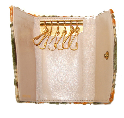 Green orange and cream key wallet purse