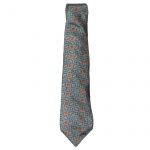 Silver orange and green design silk tie