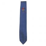 Kenzo blue silk tie with an embroidered flower design and signature of the designer