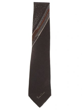 Retro silk tie with a brown and cream design