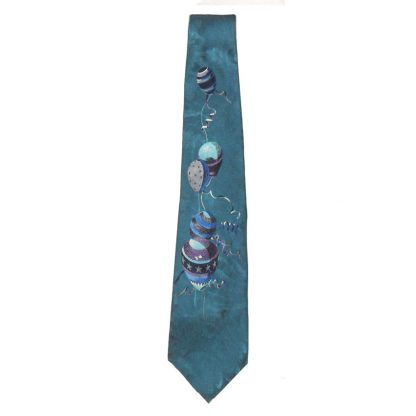 Vintage Liberty silk tie with a design of balloons on a textured blue silk background