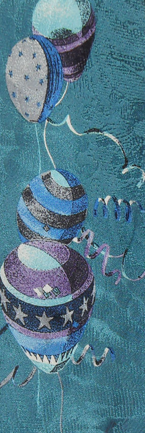 Vintage Liberty silk tie with a design of balloons on a textured blue silk background