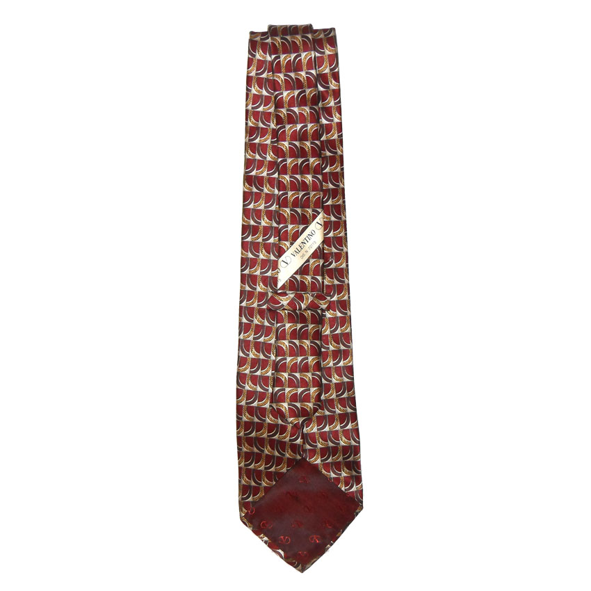 Valentino brown and gold design silk satin tie