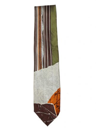 Como House textured silk tie with a design in green, browns and cream