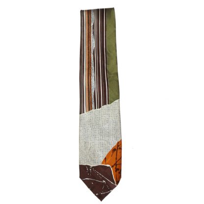 Como House textured silk tie with a design in green, browns and cream