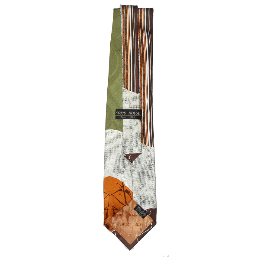 Como House textured silk tie with a design in green, browns and cream