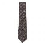 Vintage Lanvin silk tie with a floral deisgn in dark blue and taupe on a dark red background