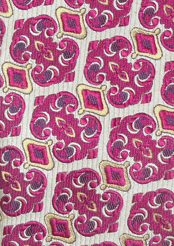 Bright pink with a touch of yellow design retro tie on a cream textured background