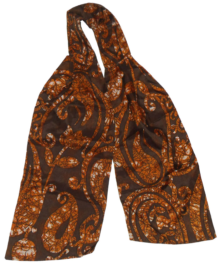 Bown silk cravat with a floral and paisley batik design