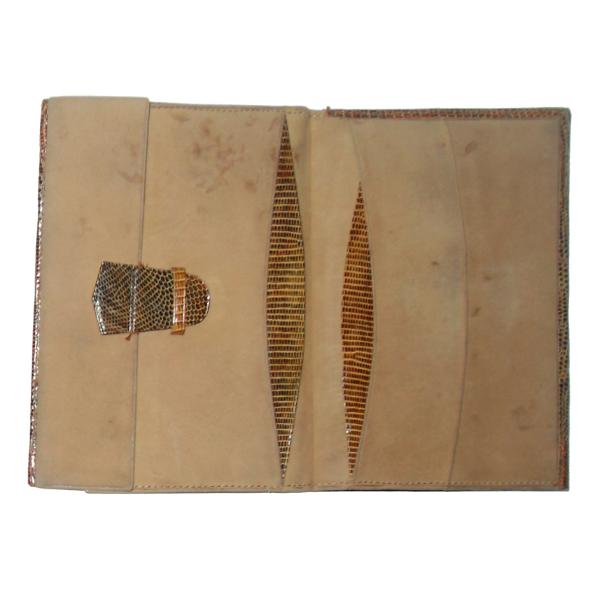 Ubrique lizard skin and nubuck wallet with a nubuck and moiré fabric interior