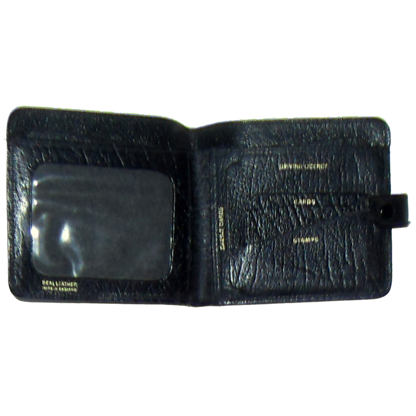 Black grained leather bifold wallet made in England