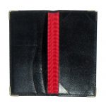 Red moiré lined black leather wallet