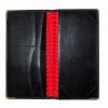 Red moiré lined black leather wallet