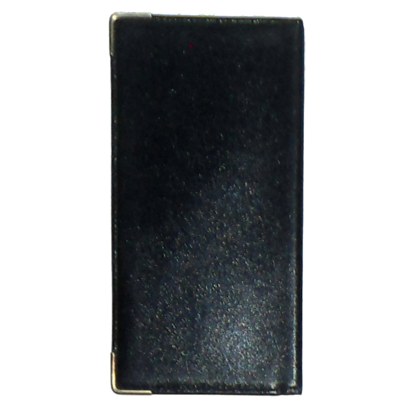 Red moiré lined black leather wallet