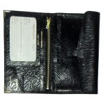 Black grained leather wallet with goldtone metal corners