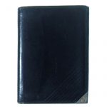 Black bifold wallet with silvertone metal corner