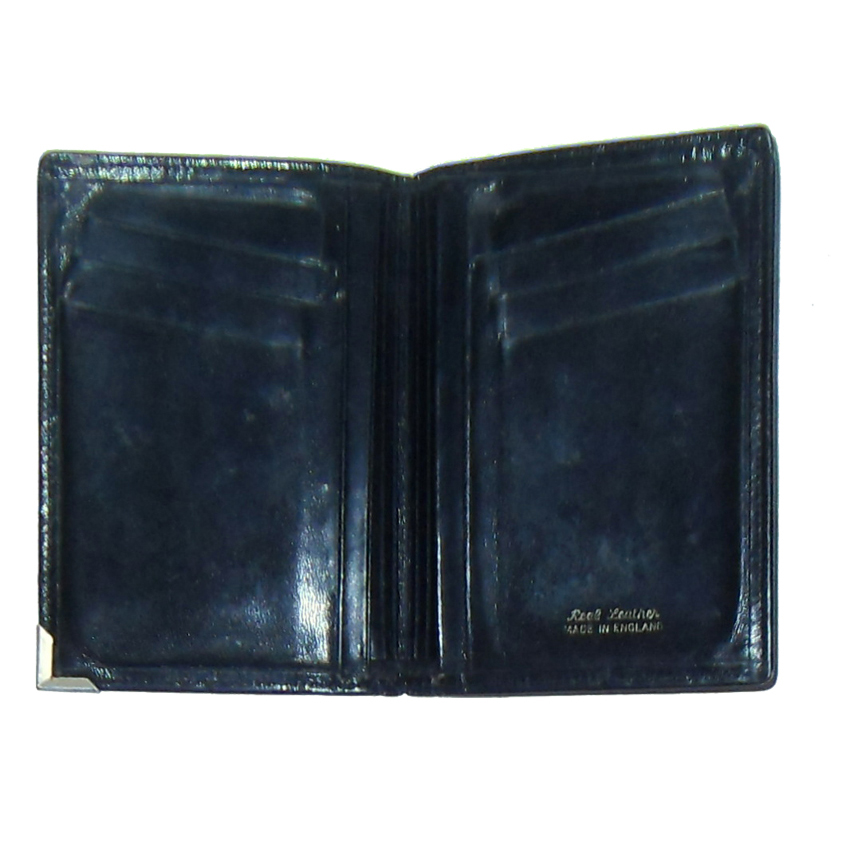 Black bifold wallet with silvertone metal corner