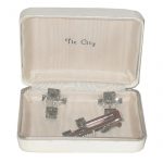 Tie City cufflinks and tiepin in silvertone metal with clear stones