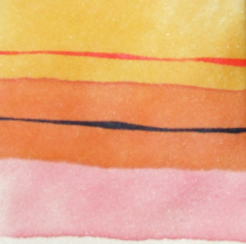 Hand painted silk tie in shades of orange in horizontal stripes