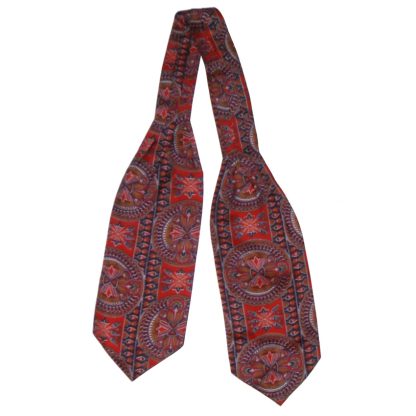 Vintage Sammy Dicel cravat made in Britain with a red gold and blue design