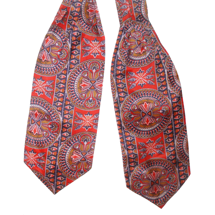Vintage Sammy Dicel cravat made in Britain with a red gold and blue design