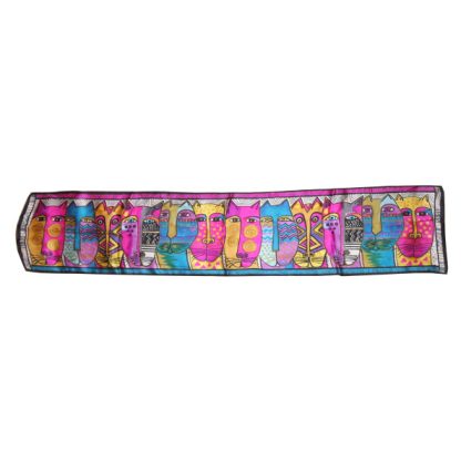 Long silk scarf with a vibrant design of cats' heads