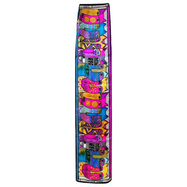Long silk scarf with a vibrant design of cats' heads