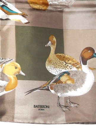 Battistoni Italy silk scarf with a design of ducks, drakes and mallards