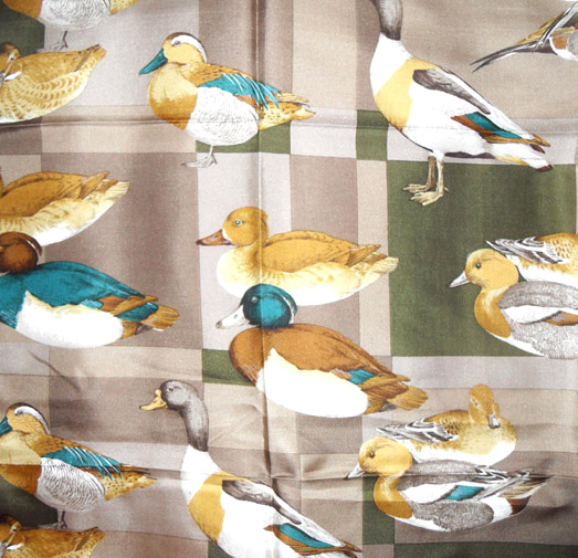 Battistoni Italy silk scarf with a design of ducks, drakes and mallards