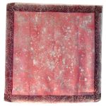 Deer desgn pink silk scarf with burgundy border