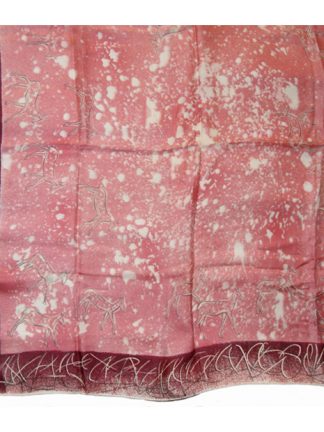 Deer desgn pink silk scarf with burgundy border