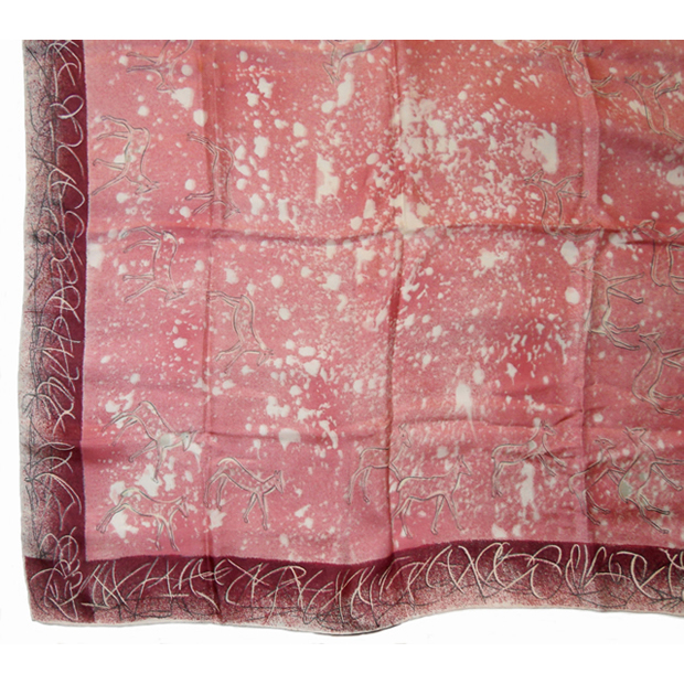 Deer desgn pink silk scarf with burgundy border