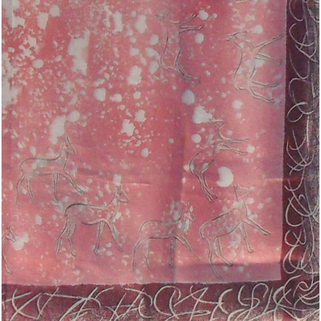 Deer desgn pink silk scarf with burgundy border