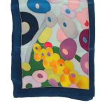 Vibrant pop art design long silk scarf with a teal border