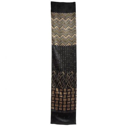 Long textured silk satin scarf in a brown and gold design