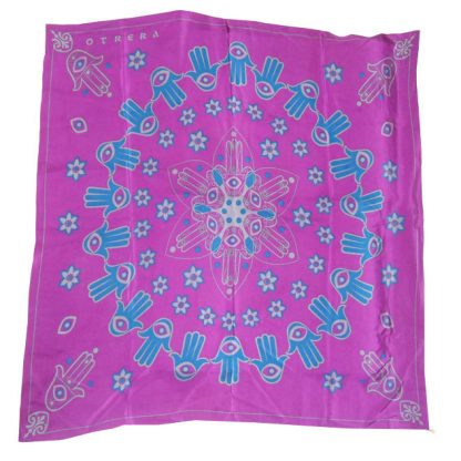 Otrera large silk scarf with a purple background and a design in blue and silver grey