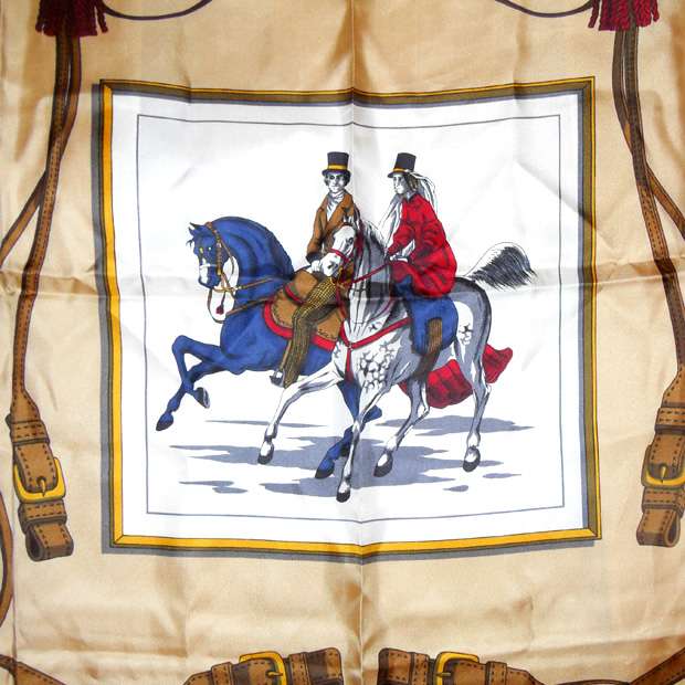Vintage Italian scarf with design of two horse riders