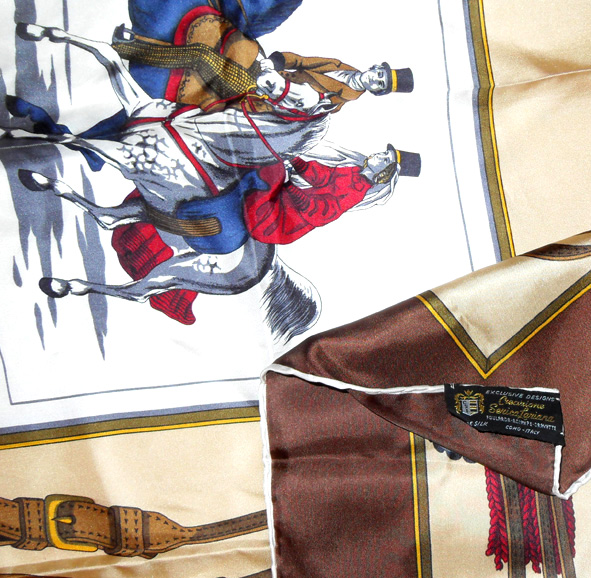 Vintage Italian scarf with design of two horse riders
