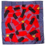 Hand printed abstract design silk scarf in bright colours