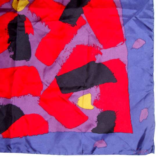 Hand printed abstract design silk scarf in bright colours