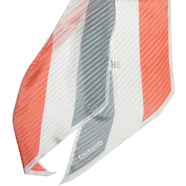 Elegant long textured silk scarf by Cacharel for Glentex in peach grey and white