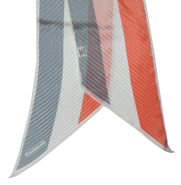 Elegant long textured silk scarf by Cacharel for Glentex in peach grey and white