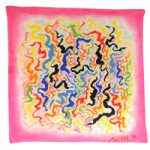 Brightly coloured abstract design silk crepe scarf